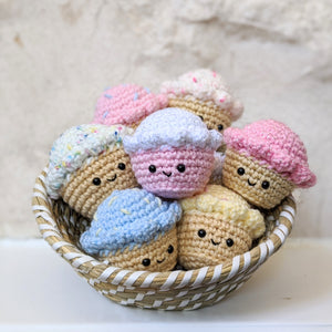 Basket Full of Crochet Cupcakes