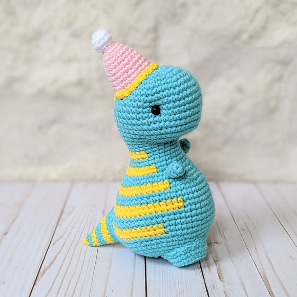 Crochet Birthday Dinosaur Pattern, Amigurumi Dino Pattern from Blue Phone Studios