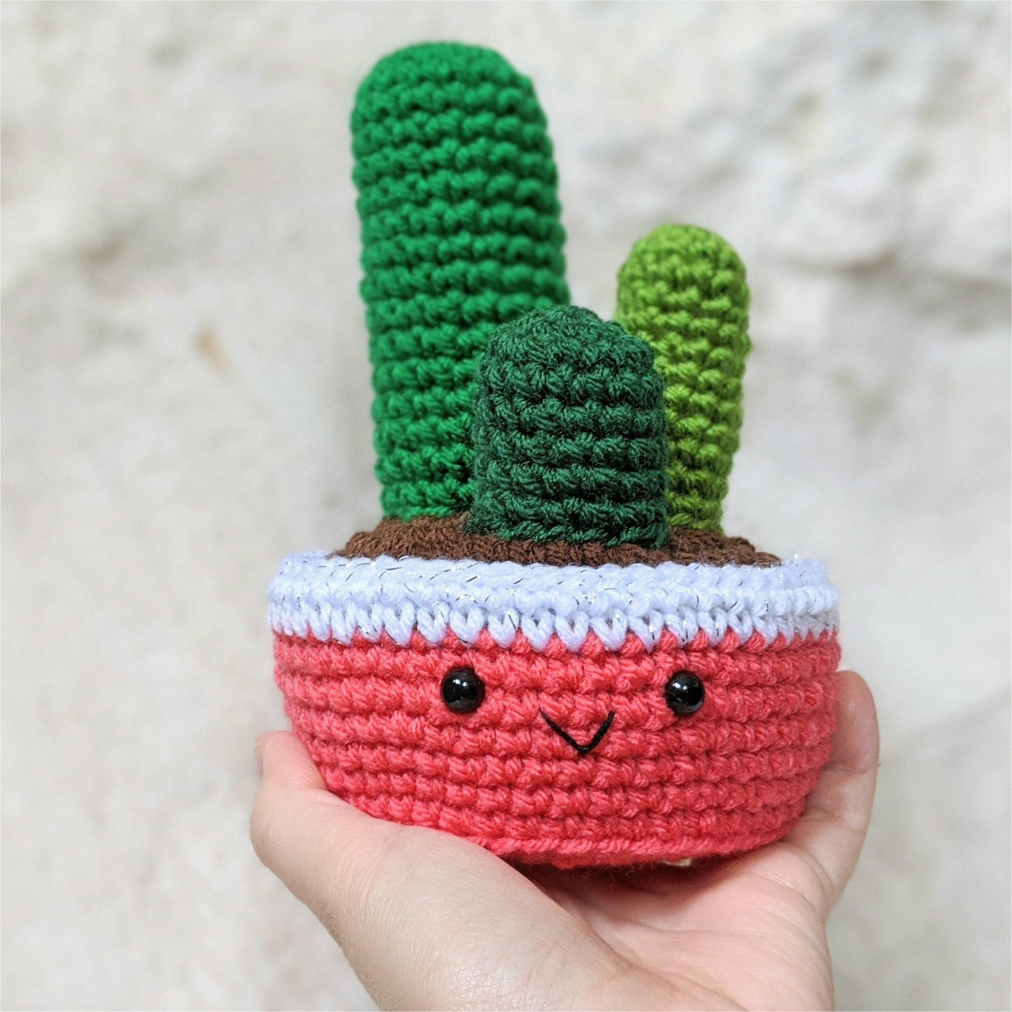 CROCHET PATTERN: Crochet Cactus Trio, Amigurumi Home Office Decor |