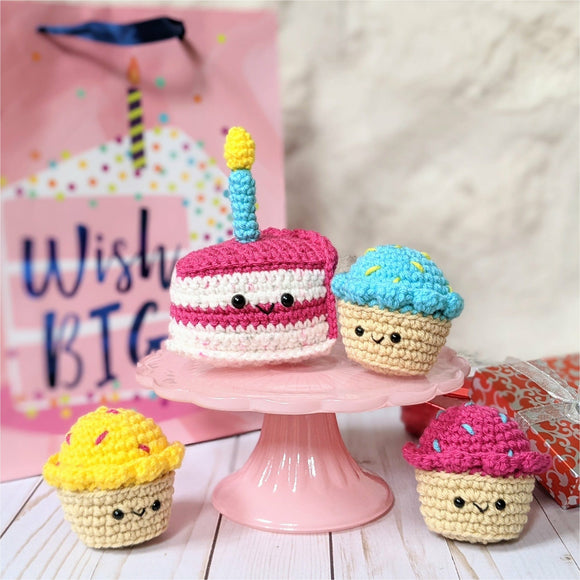 Birthday Party Crochet Pattern Pack, Amigurumi Birthday Cake and Cupcakes, Crochet Play Food Downloadable Patterns