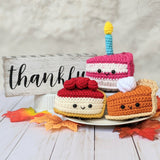 Crochet Fall Decor Patterns, Thanksgiving Pumpkin Pie Amigurumi Pattern, Birthday Cake and Cheesecake Crochet Patterns