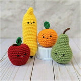 Crochet Fruit Patterns, Apple, Banana, Pear, and Orange Amigurumi Beginner Patterns
