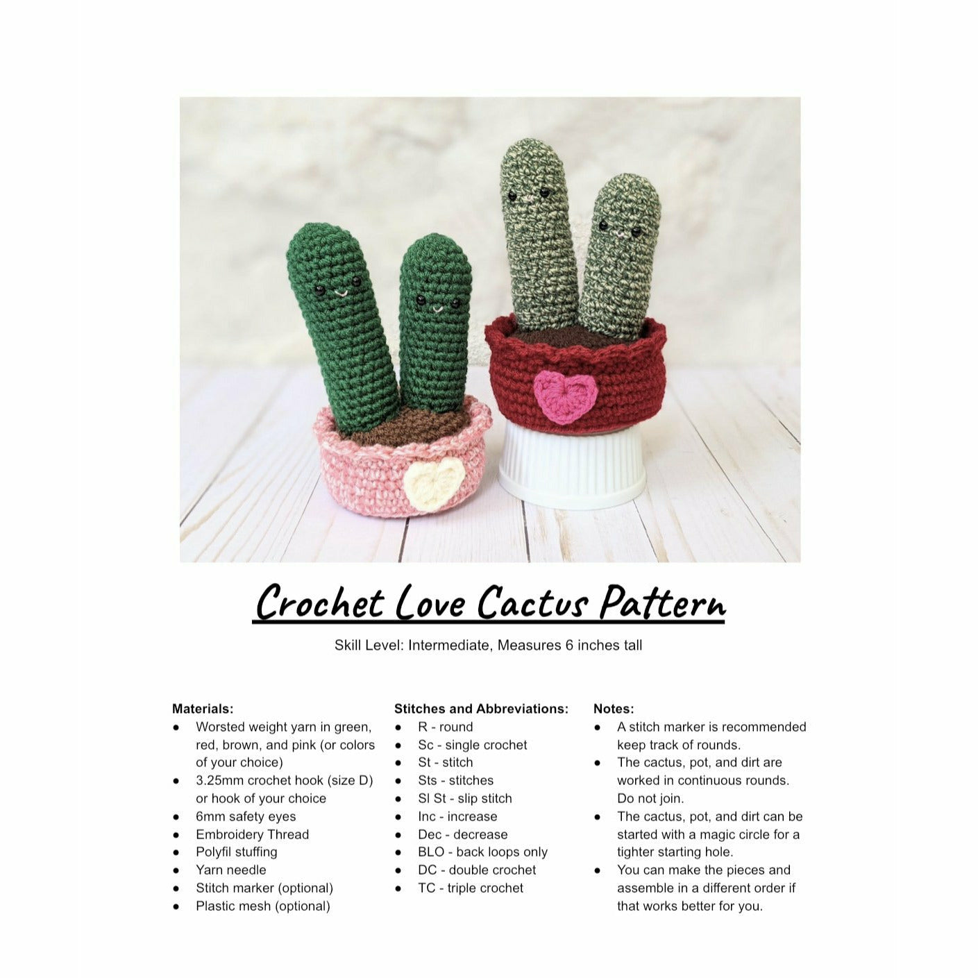 CROCHET PATTERN: Love Cactus, Amigurumi Home Decor, Crochet Succule