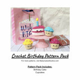 CROCHET PATTERN PACK: Birthday Party Cake Slice and Cupcakes