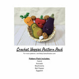 CROCHET PATTERN PACK: Veggies - Carrot, Avocado, Mushrooms, Bell Pepper, Eggplant